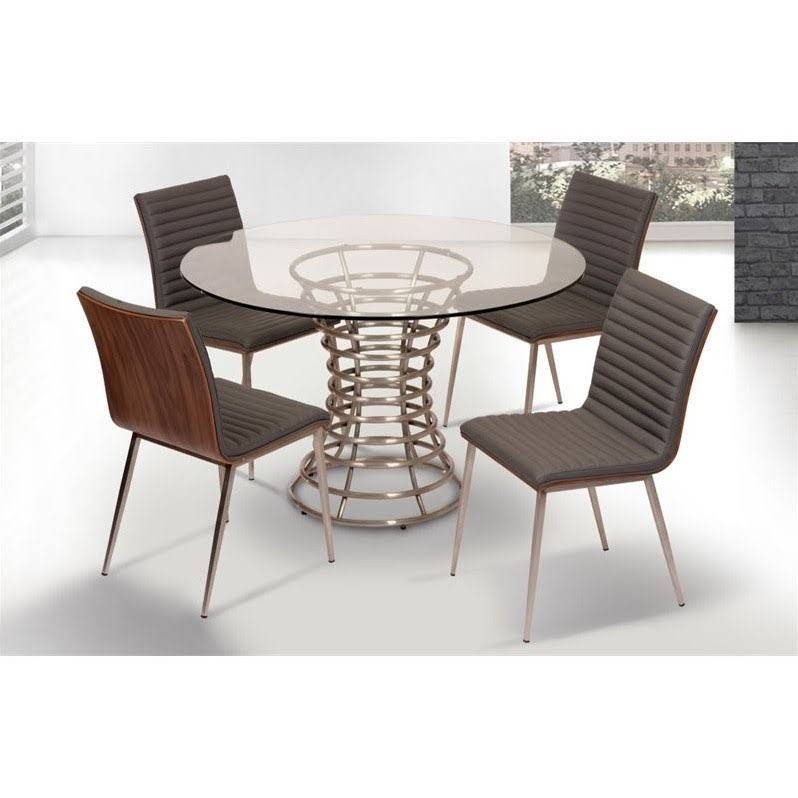 Armen Living Ibiza Brushed Stainless Steel Dining Table with Clear Glass