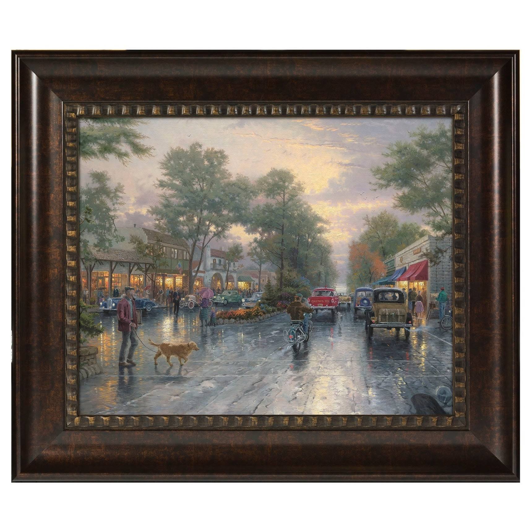 Thomas Kinkade Carmel, Sunset on Ocean Ave 16x20 Brushstroke Vignette (Gold)
