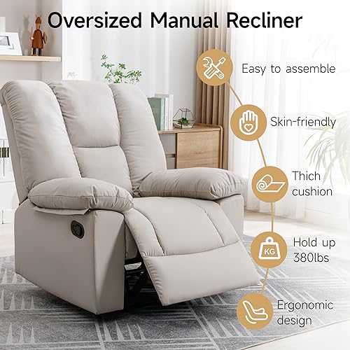 Oversized Recliner Chair, Lazy Boy Recliners with Soft Overstuffed Arms and Back, Big and Tall Manual Recliners for Living Room, Bedroom, Study Room, Dark Grey