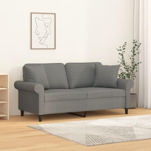 2-Seater Sofa, Ottoman Modern Sofa Minimalist Sofa Traditional Sofa Suitable for Vacation Rental Dorm Room Bedroom Lounge with Pillows&Cushions Dark Gray 47.2" Fabric