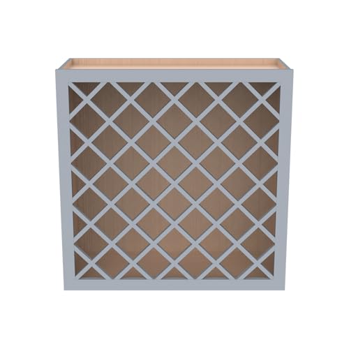 Solid Wood RTA Wine Bottle Rack Wall Cabinet with Lattice Panels - Wine Bottle Holder Storage for Bar, Pantry, or Wine Cellar - Mocha finish Countertop Solution(Gray, 24”W × 12”D × 30”H)