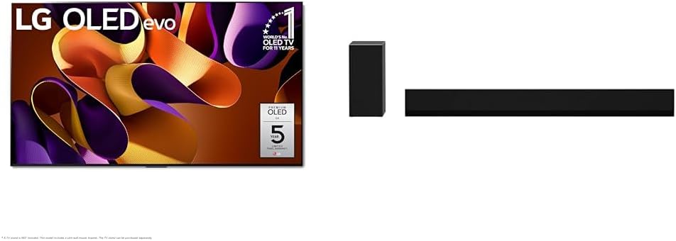 LG 77-Inch Class OLED evo G4 Series Smart TV 4K Processor Flat Screen with Alexa Built-in (OLED77G4WUA, 2024) GX Sound Bar with Subwoofer, OLED Gallery TV Matching, 3.1 ch, 420W Power - Black