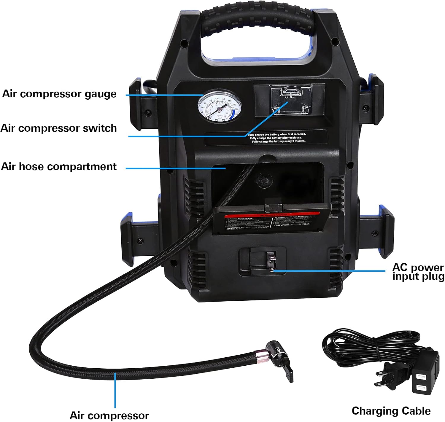BILT HARD Portable Power Station Jump Starter, 900 Peak/400 Instant Amps, 150 PSI Air Compressor, USB Port, DC Outlet, Work Light Pack of 2