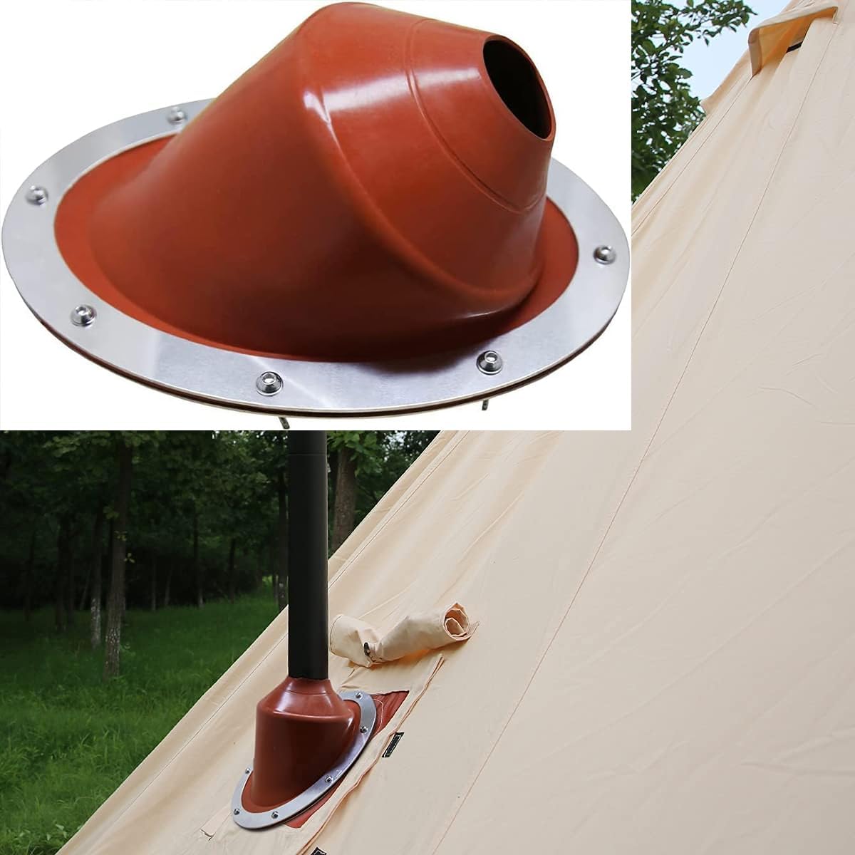 Waterproof 4 Season Cotton Canvas Bell Tent Yurt Tent with Stove Jack Hole for Family Outdoor Camping Hiking (4M-13.1FT)