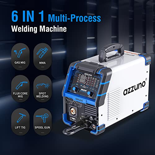 AZZUNO 200A MIG Welder,110V/220V Dual Voltage multiprocess welder,Gas Gasless MIG Welding Machine,4 in 1 Flux MIG/Solid Wire/Lift TIG/Stick ARC Welder (Grey)