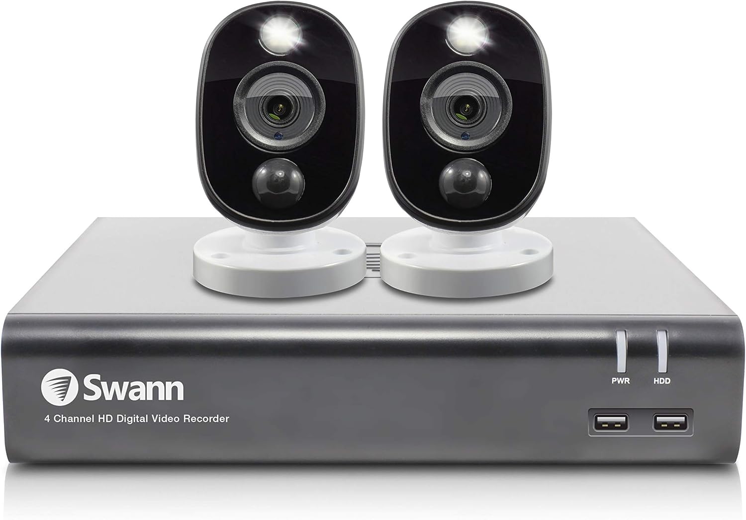 Swann Home Security Camera System, 4 Channel 2 Cameras, Wired CCTV Surveillance 1080p HD DVR 1TB HDD, Weatherproof, Color Night Vision, Heat & Motion Sensor Light, Alexa + Google
