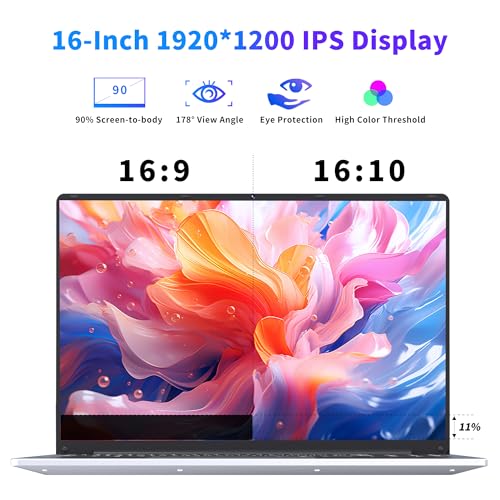 16 Inch Laptop Computer, Gaming Laptop, 16GB RAM 512GB SSD, N95 Processor, FHD 1920 * 1200, 180 Angle Open, Backlit Keyboard, Windows 11 Pro, Fingerprint Unlock, BT 4.2, WiFi 5