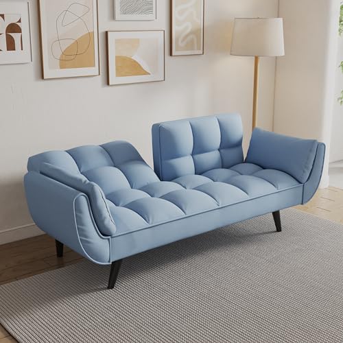 74" Modern Velvet Convertible Sleeper Folding Futon Couch Sofa Bed Adjustable Backrest Memory Foam Couch Double Loveseat Sofa for Compact Living Space,Dorm,Game Studio, Apartment, Bedroom (Black)