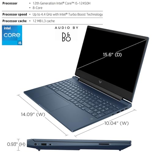 HP Victus 15.6 i5 Gaming Laptop, 15.6 FHD 1920*1080 144Hz, Intel Core i5-12450H, NVIDIA GeForce RTX 3050, 16GB RAM, 1TB SSD, Backlit KB, Touchpad, SD Card Reader, Webcam, HDMI, Wi-Fi 6, W11 H, Blue