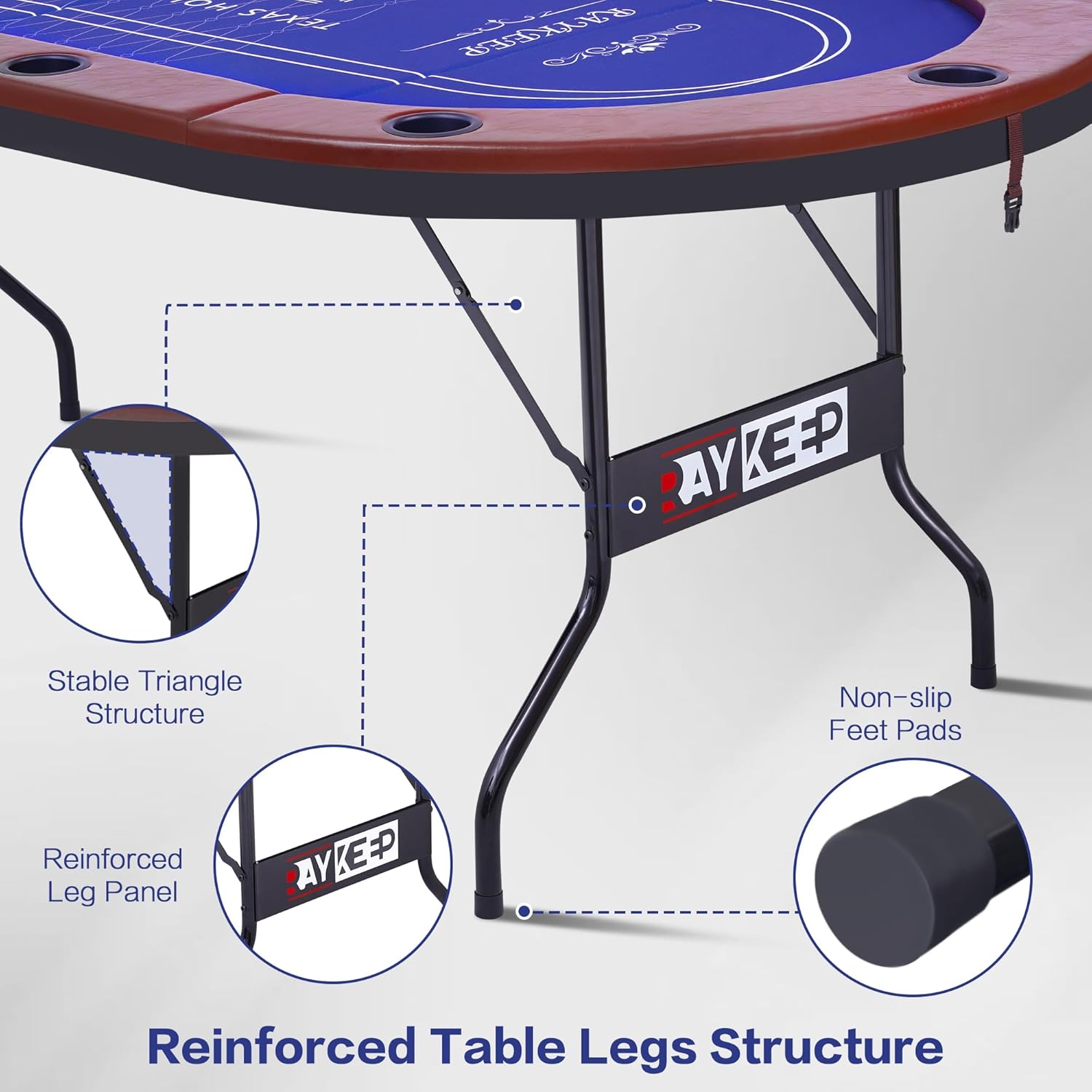 10 Player Poker Table Foldable, 84" Folding Blackjack Texas Holdem Table, Portable Casino Leisure Card Board Game Table with Cup Holders and Padded Rails for Game Room (Brown)