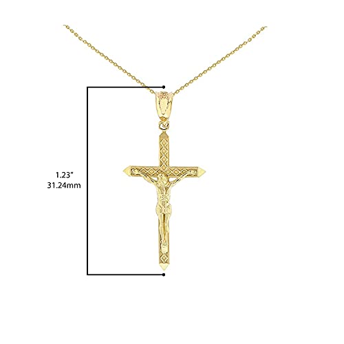 14K Yellow Gold 1-1/4" Crucifix Passion of Christ Cross Pendant Necklace - Choice of Rolo Chain Length or Charm Only