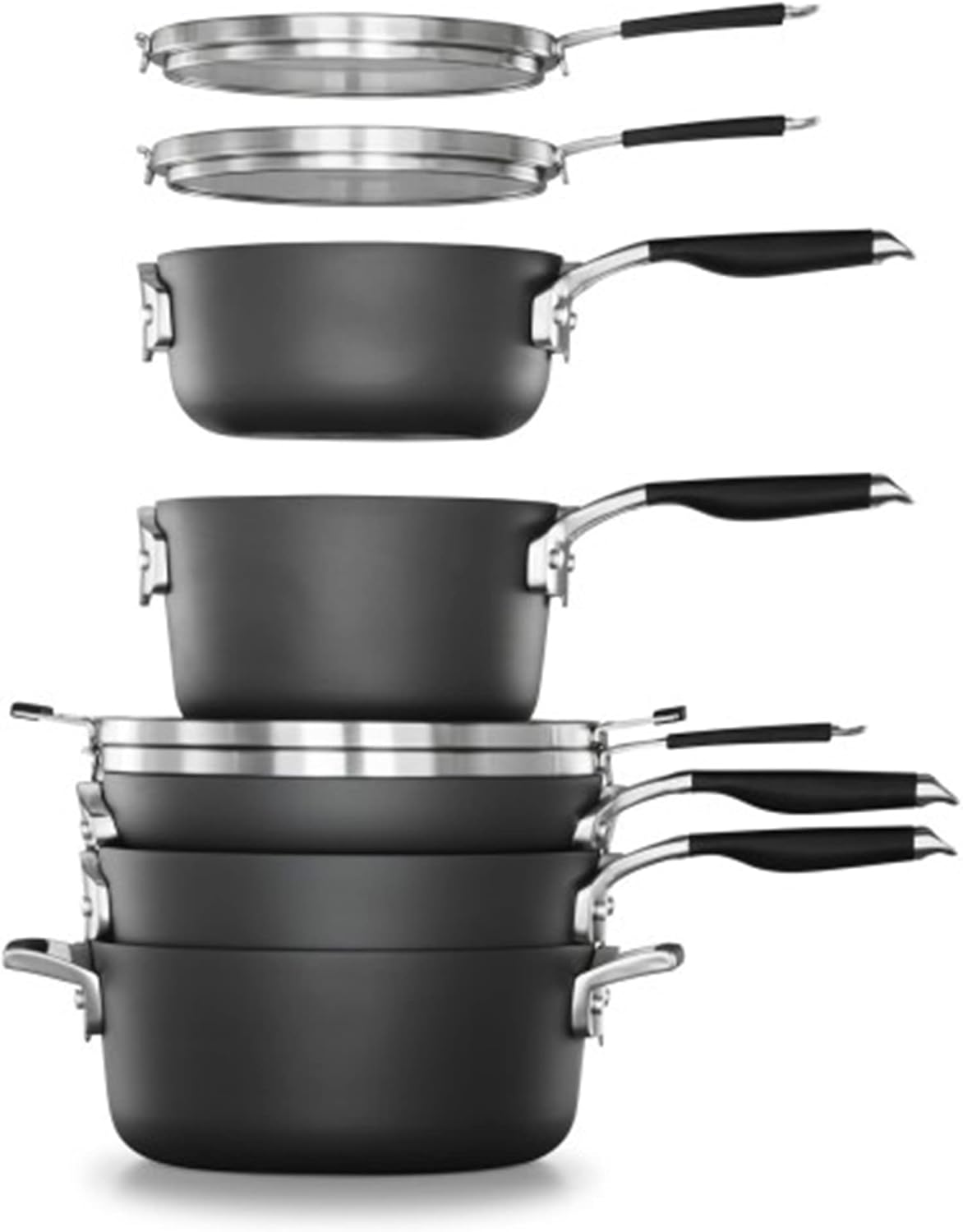 Calphalon 14-Piece Space Saving Nonstick Dishwasher & Oven Safe Pots & Pans Cookware Set with Stay Cool Handles & Hard-Anodized Aluminum Construction