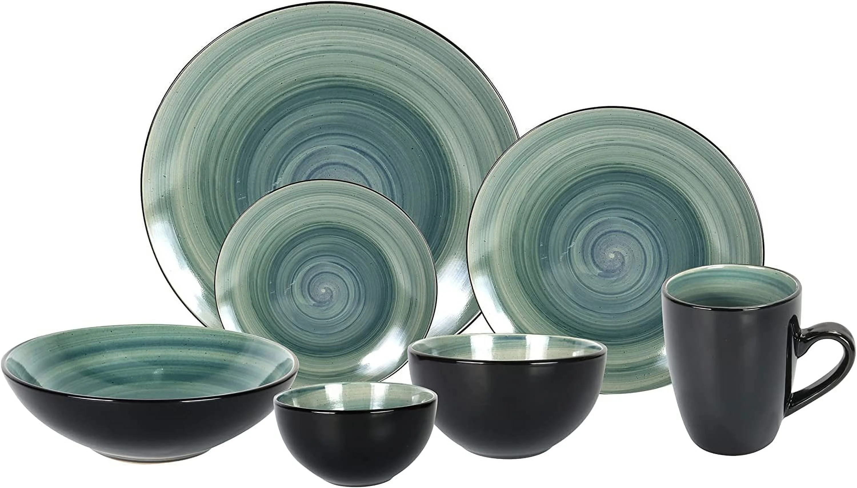 Stoneware Sonoma Dinnerware Set Black + Speckled Spin Wash (56Pc Set Mix Blue Green Red Yellow)