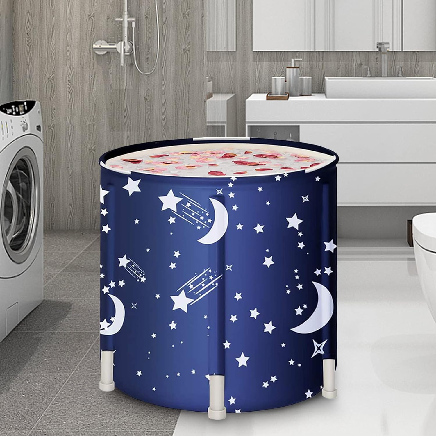 Portable Bathtub for adults, DAILYLIFE Japanese Soaking Bath Tub for Shower Stall, Foldable Bathtub with Thermal Foam, Freestanding, Folding & Soaking Spa Bath Tub with Pillow for Small Space(Dolphin)