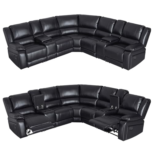 LY&S Home Collection Sectional Reclining Sofa, Sectional Couches for Living Room, Modular PU Leather Manual Recliner Sofa Livingroom Furniture Sets (Black)