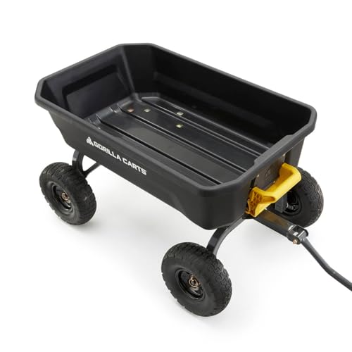 Gorilla Carts Heavy-Duty Dump Cart, Patented Quick-Release Dumping, Steel Frame, 600 lb Capacity, No-Flat 10-Inch Tires, Utility Wagon for Garden, Yard, Beach