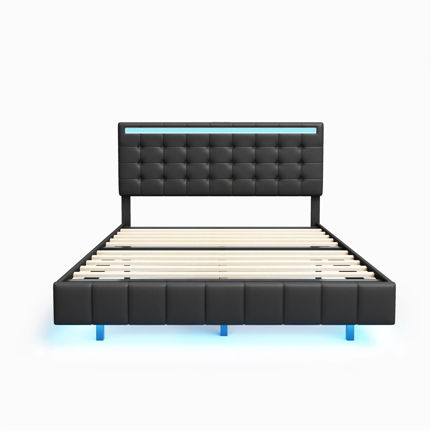 BESTCOSTY Queen Size Floating Bed Frame with LED Lights and USB Charging Black