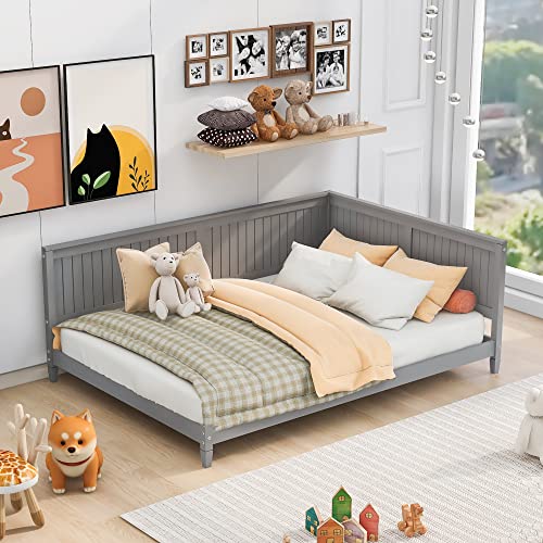 Harper & Bright Designs Full Daybed Frame, Full Size Platform Bed with Slat Support, Sturdy Wood Full Sofa Bed for Living Room, Bedroom, No Box Spring Needed (Full, White)
