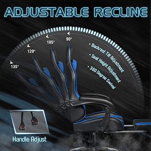 Homall Gaming Chair, Video Game Chair with Footrest and Massage Lumbar Support, Ergonomic Computer Chair Height Adjustable with Swivel Seat and Headrest (Blue, RGB)