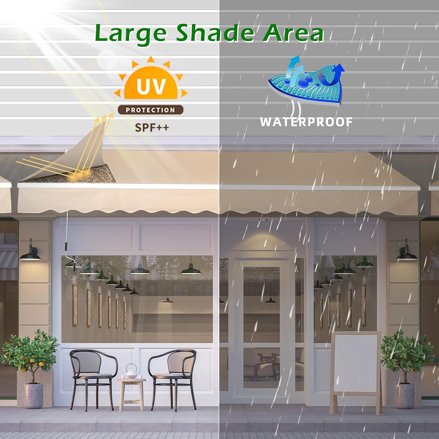 AECOJOY 13'×8' Patio Awning Retractable Sun Shade Awning Cover Outdoor Patio Canopy Sunsetter Market Deck Awnings with Manual Crank Handle, Beige