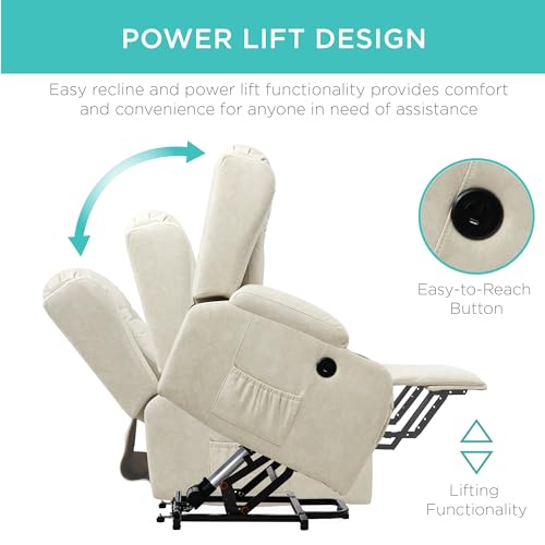 Best Choice Products PU Leather Electric Power Lift Chair, Recliner Massage Chair, Adjustable Furniture for Back, Legs w/ 3 Positions, USB Port, Heat, Cupholders, Easy-to-Reach Side Button - Brown