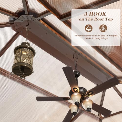 EROMMY 10' x 12' Hardtop Gazebo, Aluminum Frame Gazebos with Galvanized Steel Double Roof, Permanent Outdoor Metal Pavilion with Curtain and Netting for Patio, Lawn, Deck