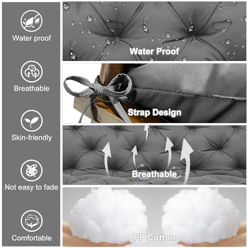 Outdoor Swing Cushions 60 inch 2-3 Seater Patio Swing Cushions Thicken 5" Replacement Waterproof Bench Cushions with Backrest Ties for Patio Porch Lawn Garden Backyard(Grey)