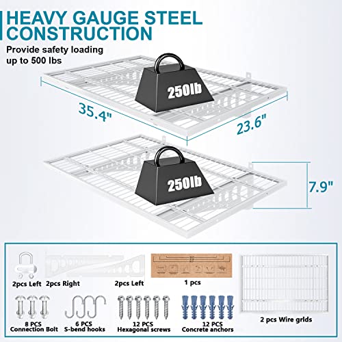 Garage Storage Shelving Wall Mounted, 2 Pack 2x3ft, Loads 500 lbs Heavy Duty Sturdy Wall Shelves, Strong Garage Organiser, Storage Racks Units, Black Metal Floating Adjustable Wall System Shelf