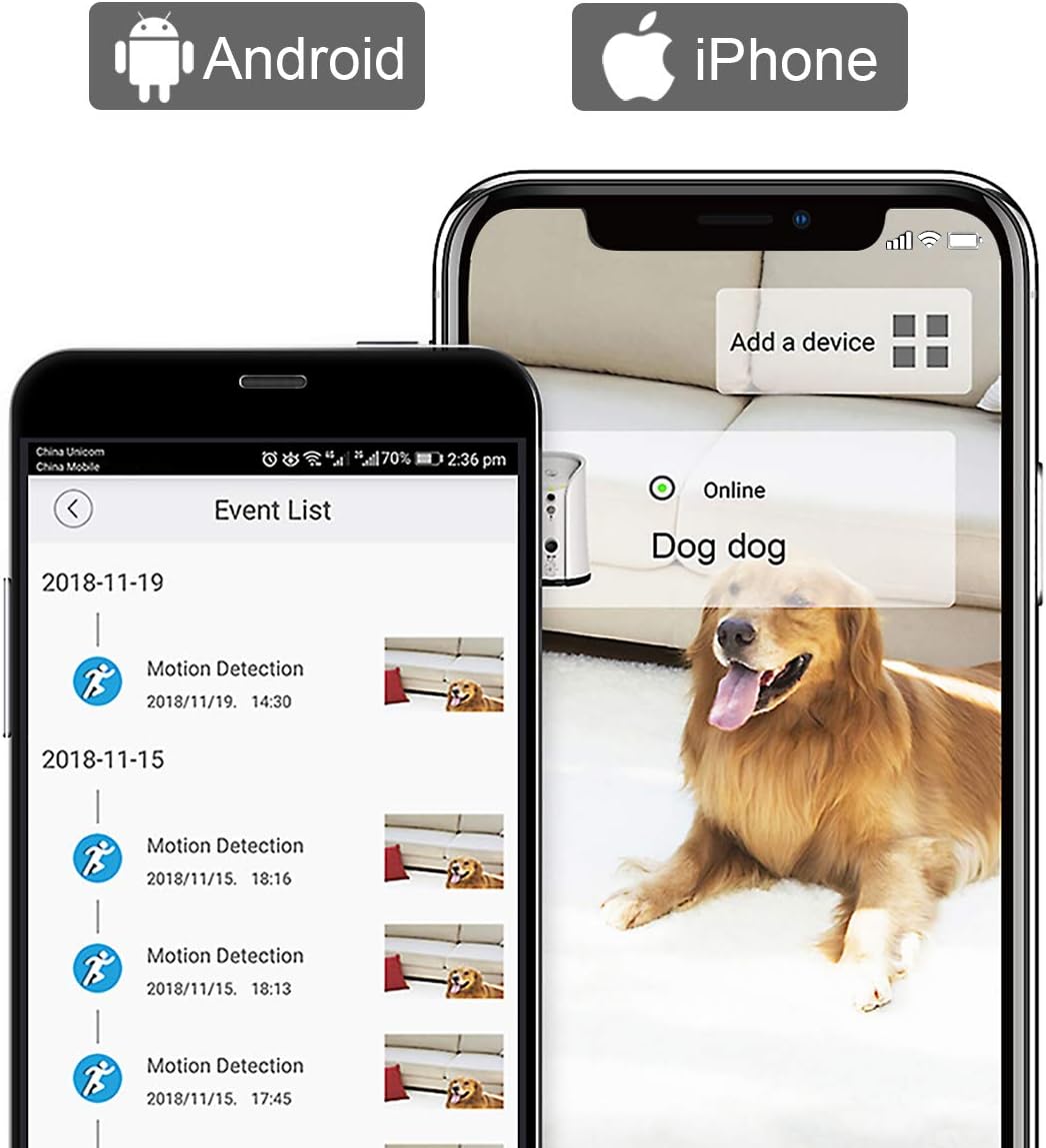SKYMEE Petalk AI II Dog Camera Treat Dispenser, WiFi Remote Pet Camera with 180° PTZ and Night Vision, Compatible with Alexa