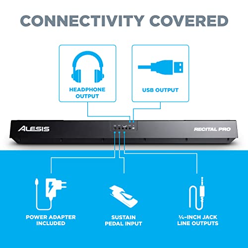 Alesis Recital Pro - 88 Key Digital Piano Keyboard with Hammer Action Weighted Keys, 2x20W Speakers, 12 Voices, Record and Lesson Mode, FX and Display