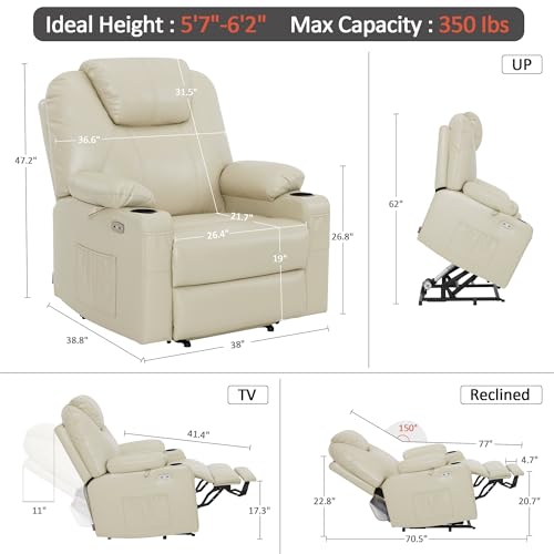 MCombo Power Lift Recliner Chair for Elderly, Lift Chair with Heat and Massage, FSC Certified, USB Ports, Cup Holders, Faux Leather 7040 (Black, Medium)