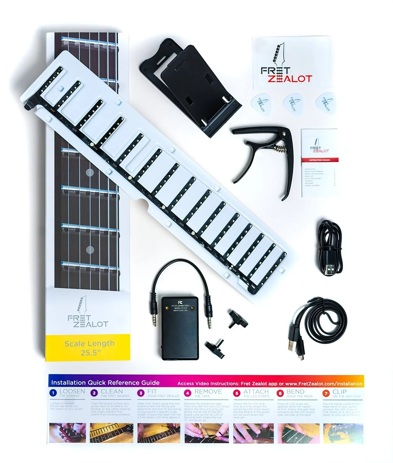 Fret Zealot LED Guitar Instruction 25.5x22 Scale Length