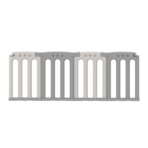 Baby Playpen, Safety Baby Gate Playpen for Babies and Toddlers Sturdy and Immovable Baby Fence Play Area Activity Center Portable Design for Indoor Outdoor (Grey+White+Star 16 Panel)