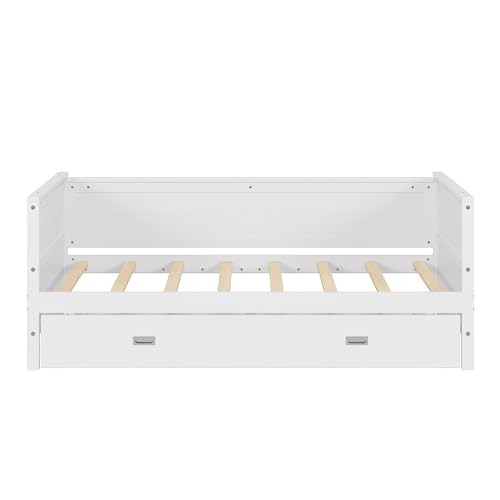 Harper & Bright Designs Twin Size Solid Wood Daybed with Trundle for Kids Teens Dorm Bedroom Multipurpose Guest Room or Home, White