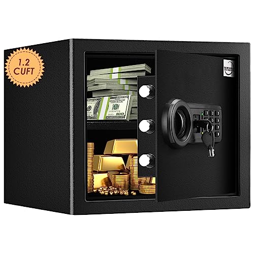 Tenamic Safe Box 2.2 Cuft Fireproof Waterproof Home Safe, Keypad Large Lock Box Cabinet Safes, Solid Alloy Steel Office Hotel Home Safe, Black