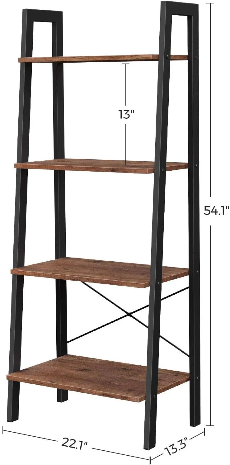 VASAGLE ALINRU Ladder Shelf, 4-Tier Bookshelf, Storage Rack Shelves, Bathroom, Living Room, Industrial Accent Furniture, Steel F