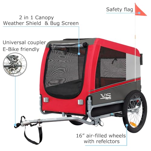 Tiggo Veelar Sports Pets Large Dog Bike Trailer & Stroller for Medium,Large Dog or Multiple Small Dogs, Pet Stroller for Dogs Up to 78 lbs, Parking Brakes, Low Center of Gravity