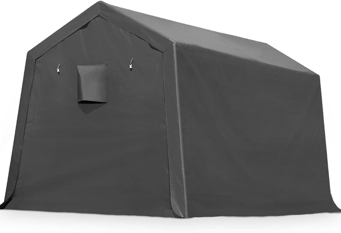 ADVANCE OUTDOOR 10x10 ft Heavy Duty Outdoor Patio Anti-Snow Portable Canopy Storage Shelter Shed Carport with 2 Roll up Zipper Doors & Vents for Snowmobile Garden Tools, Gray