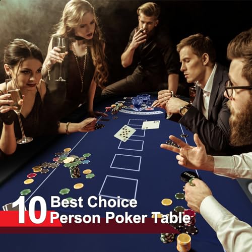 84" Poker Table Foldable, 10 Player Portable Casino Leisure Texas Holdem Table, Folding Game Table with Padded Rails and Cup Holders for Texas Card, Blackjack Board Game（Black (Black)