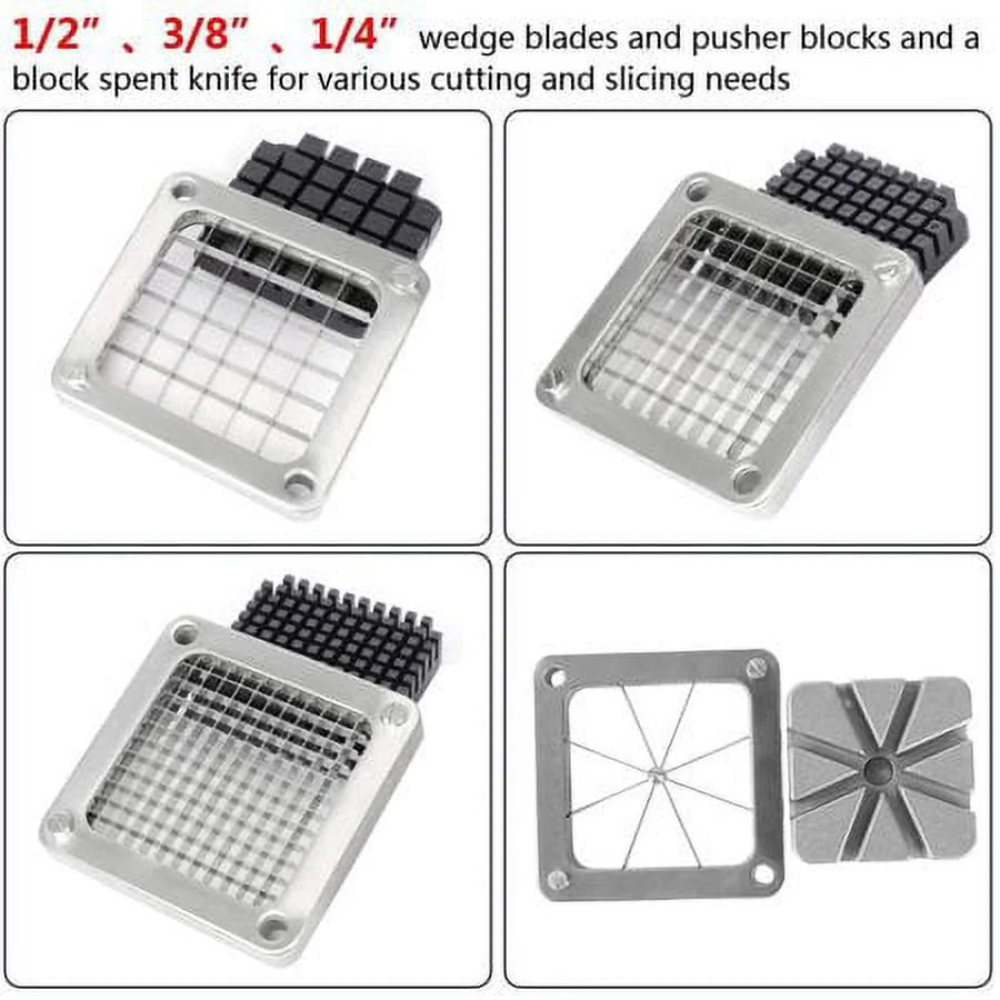 ROVSUN Commercial Vegetable Chopper French Fry Cutter with 4 Sizes Blades, Potato Dicer Slicer Fruit Chopper Stainless Steel for Restaurant, Home & Kitchen, 1/2", 3/8", 1/4" & 8-Wedge Blades