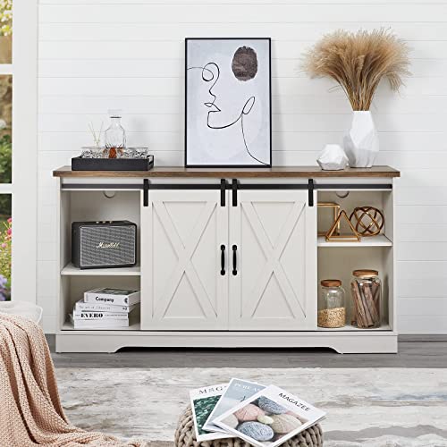 AMERLIFE Fireplace TV Stand with Sliding Barn Door