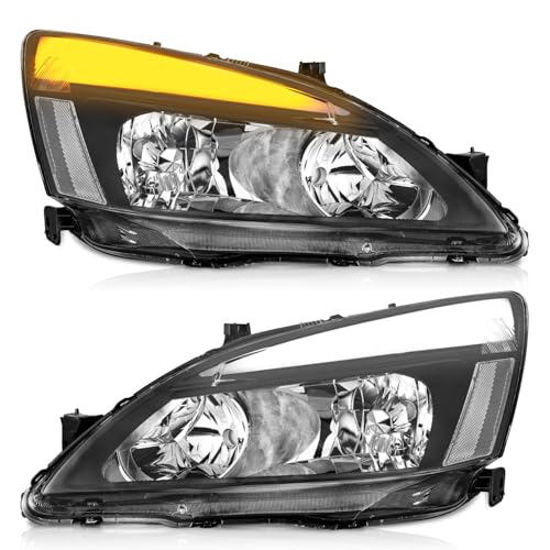 LED Headlight Assembly for 03 04 05 06 07 Honda Accord, for 2003-2007 Accord OE Headlamp with Sequential Turn Signal, Black Housing Clear ReflectorLeft+Right