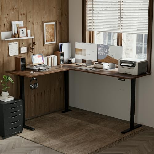 Agilestic L Shaped Electric Standing Desk with 2 Drawers, 63 Inch Ergonomic Adjustable Height Desk with Storage, Corner Desk Sit Stand up Computer Table for Work Office Home, Rustic Brown