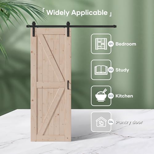FREDBECK 48in x 80in Sliding Wood Barn Door with 8FT Barn Door Hardware Kit Included K Shape Solid Spruce Panel Sliding Door Double Surfaces Need to Assembly