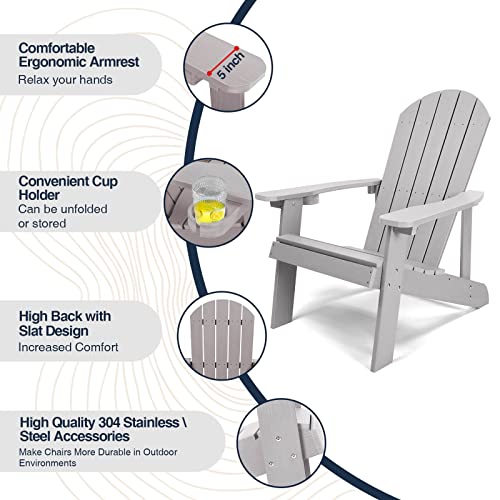 Adirondack Chair, All Weather Resistant Plastic Chairs with Cup Holder, 5 Easy Steps to Install, Outdoor Chairs for Patio, Garden, Backyard Deck, Lawn, Fire Pit - Teak