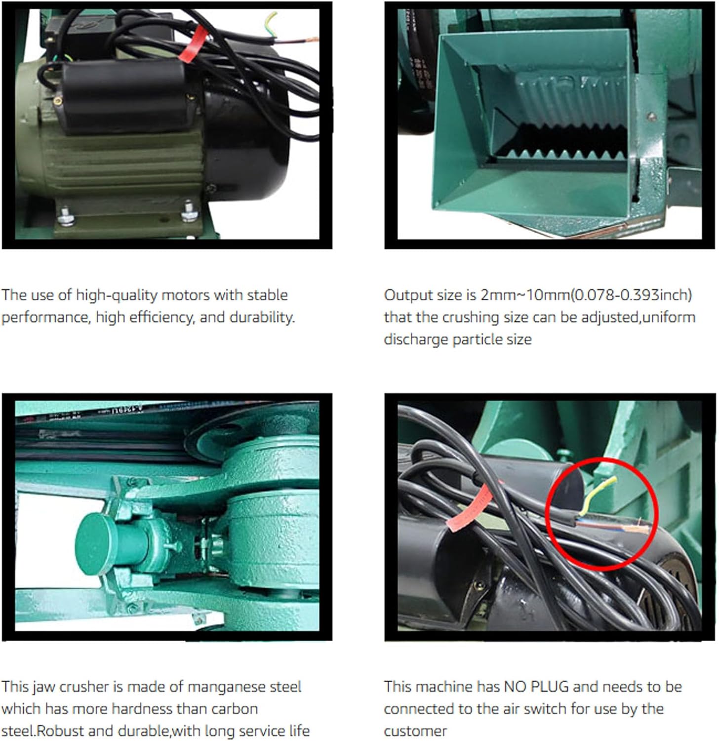 100X60 Mini Jaw Crusher for Rock Ore Slag Steel Slag Coal Stone Crushing 220V 2mm~10mm Output Size