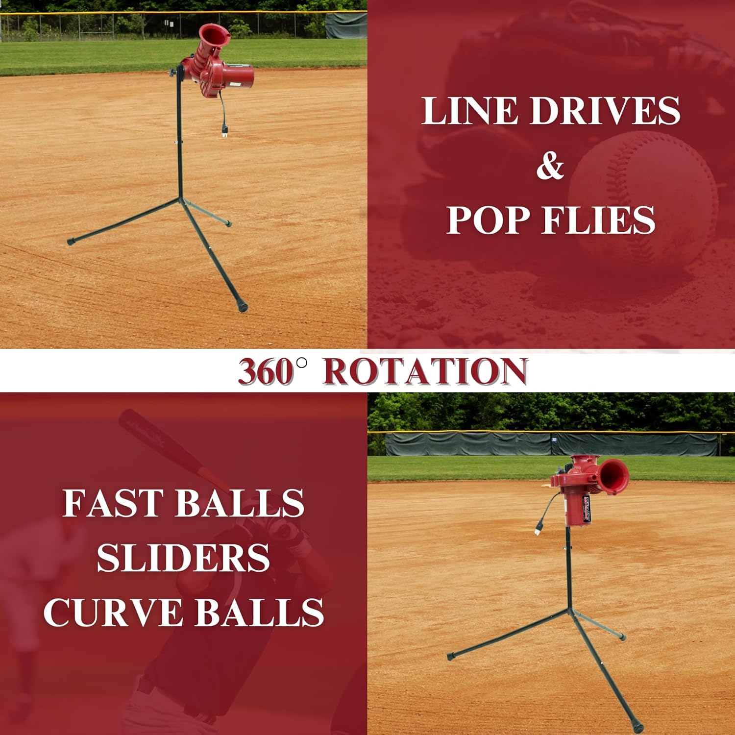 Heater Power Alley Lite 360 Baseball Pitching Machine, Pitches Lite Balls 40-80 MPH, Fastballs, Sliders, & Curves, Lightweight Batting Pitching and Field Training for Athletes