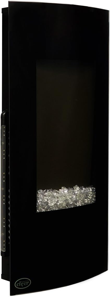 Clevr 32" Vertical Wall Mounted Electric Fireplace Heater, with Adjustable Flame and Back Light Colors, Modern Black Electric Heater with Decorative Crystals, with Remote Control, 750-1500W