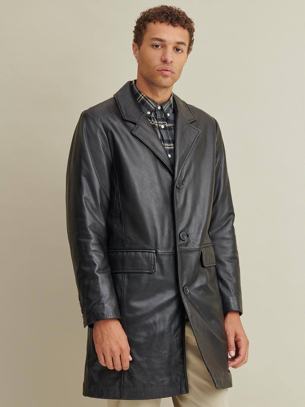 Wilsons Leather Men&s Carter Leather Topper Coat in Black Size Large