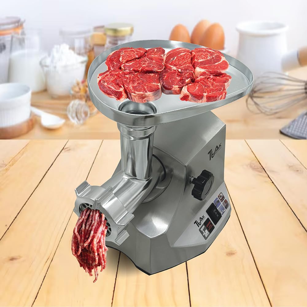 Premium Electric Meat Grinder Copper Motor 2000W Max Heavy Duty Meat Grinder-S/S Body Meat Sausage Stuffer Tubes & Kubbe, Cutting 2 Stainless Steel Blades Plate Home Kitchen
